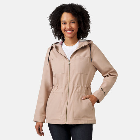 [Victoria is 5’11” wearing a size Small.] Women's Lightweight Cascade Canvas Jacket - Khaki - S #color_khaki