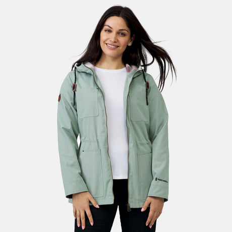 [Michelle is 5’8” wearing a size Small.] Women's Lightweight Cascade Canvas Jacket - Moss - S #color_moss