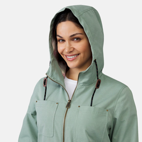 [Michelle is 5’8” wearing a size Small.] Women's Lightweight Cascade Canvas Jacket - Moss - S #color_moss
