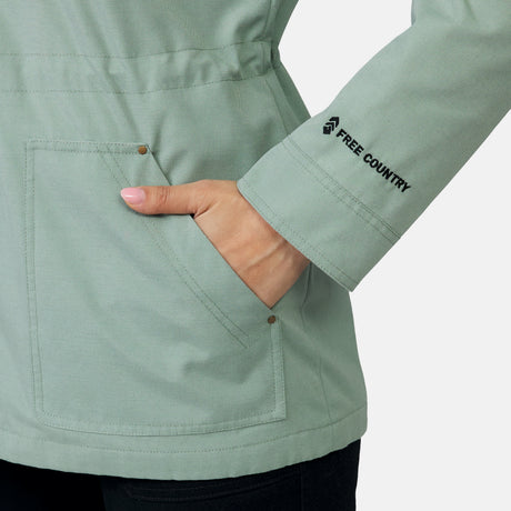[Michelle is 5’8” wearing a size Small.] Women's Lightweight Cascade Canvas Jacket - Moss - S #color_moss