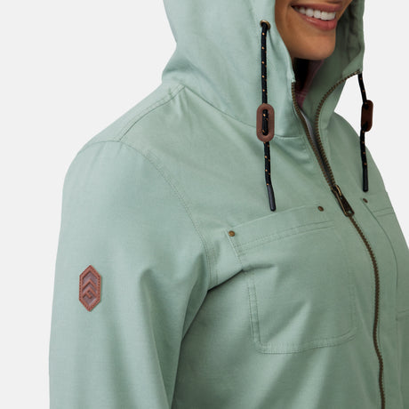 [Michelle is 5’8” wearing a size Small.] Women's Lightweight Cascade Canvas Jacket - Moss - S #color_moss