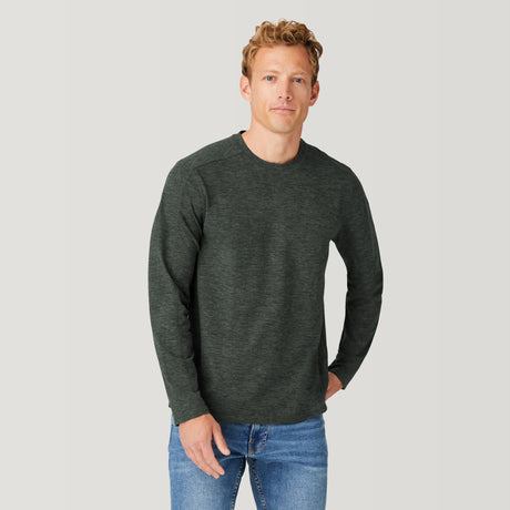 Men's FreeCycle® Sueded Spacedye Long Sleeve Crew Neck - Duffle Olive - M #color_duffle-olive