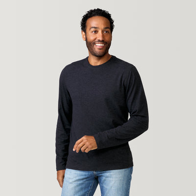 [Jonathan is 6’1” wearing a size Medium.] Men's FreeCycle® Sueded Spacedye Long Sleeve Crew Neck - Black - M #color_black