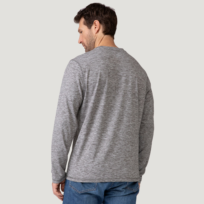 [Vince is 6’1” wearing a size Medium.] Men's FreeCycle® Sueded Spacedye Long Sleeve Crew Neck - Grey - M #color_Grey