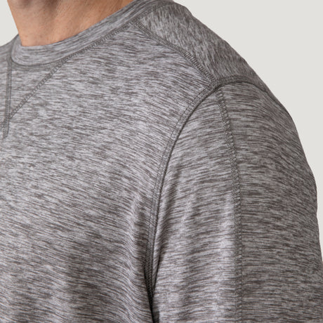 [Vince is 6’1” wearing a size Medium.] Men's FreeCycle® Sueded Spacedye Long Sleeve Crew Neck - Grey - M #color_Grey