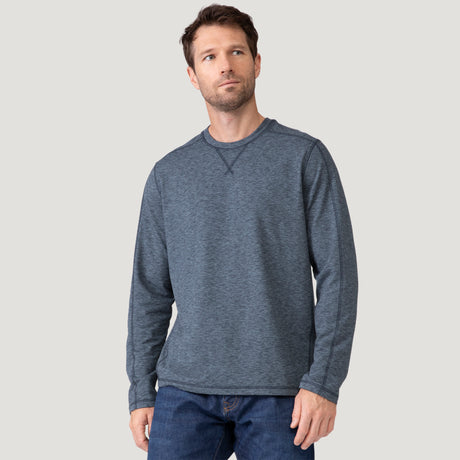 [Vince is 6’1” wearing a size Medium.] Men's FreeCycle® Sueded Spacedye Long Sleeve Crew Neck - Seal - M #color_seal