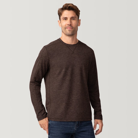 [Justin is 6’2” wearing a size Medium.] Men's FreeCycle® Sueded Spacedye Long Sleeve Crew Neck - Hickory- M