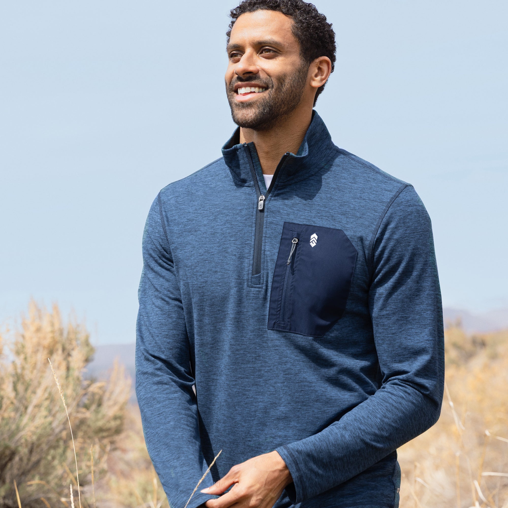 BEARDSLEY スクエアTee ネイビー Men's Sueded Spacedye Quarter Zip Long Sleeve Shirt – Free Country