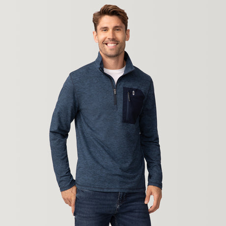 Men's Sueded Spacedye Quarter Zip Long Sleeve Shirt