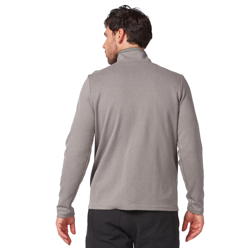 Back view of a man wearing a gray Men’s FreeCycle® Double Knit Full Zip Fleece Jacket and black pants.