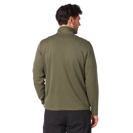 A man seen from behind wearing an olive green Men’s FreeCycle® Double Knit Full Zip Fleece Jacket and black pants.