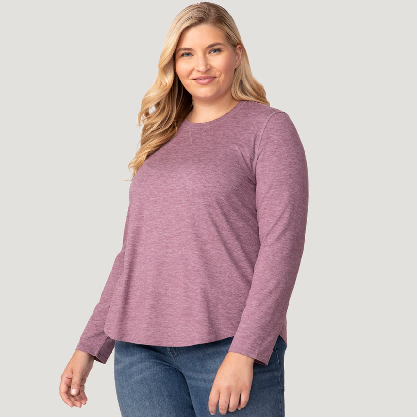 [Lola is 5'10.5" wearing a size 1X.] Women's Plus Size Cloud Knit All Day Crew Neck Top - 1X - Plumberry #color_plumberry