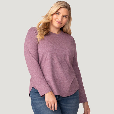 [Lola is 5'10.5" wearing a size 1X.] Women's Plus Size Cloud Knit All Day Crew Neck Top - 1X - Plumberry #color_plumberry