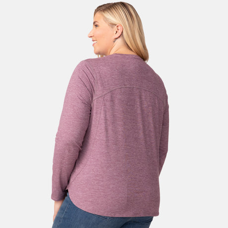 [Lola is 5'10.5" wearing a size 1X.] Women's Plus Size Cloud Knit All Day Crew Neck Top - 1X - Plumberry #color_plumberry