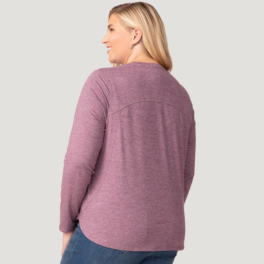 [Lola is 5'10.5" wearing a size 1X.] Women's Plus Size Cloud Knit All Day Crew Neck Top - 1X - Plumberry #color_plumberry