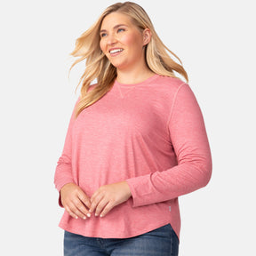 [Lola is 5'10.5" wearing a size 1X.] Women's Plus Size Cloud Knit All Day Crew Neck Top - 1X - Rouge #color_rouge