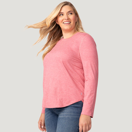 [Lola is 5'10.5" wearing a size 1X.] Women's Plus Size Cloud Knit All Day Crew Neck Top - 1X - Rouge #color_rouge