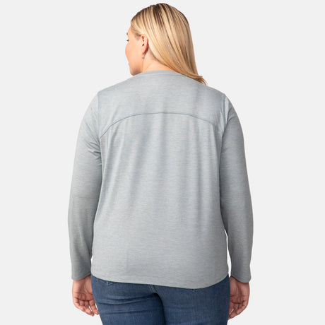 [Lola is 5'10.5" wearing a size 1X.] Women's Plus Size Cloud Knit All Day Crew Neck Top - 1X - Willow #color_willow