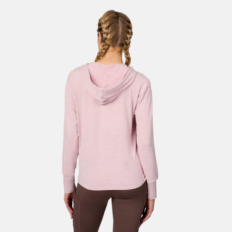 [Emily is 5'10" wearing size S] Person wearing a pink hoodie from behind on a white background