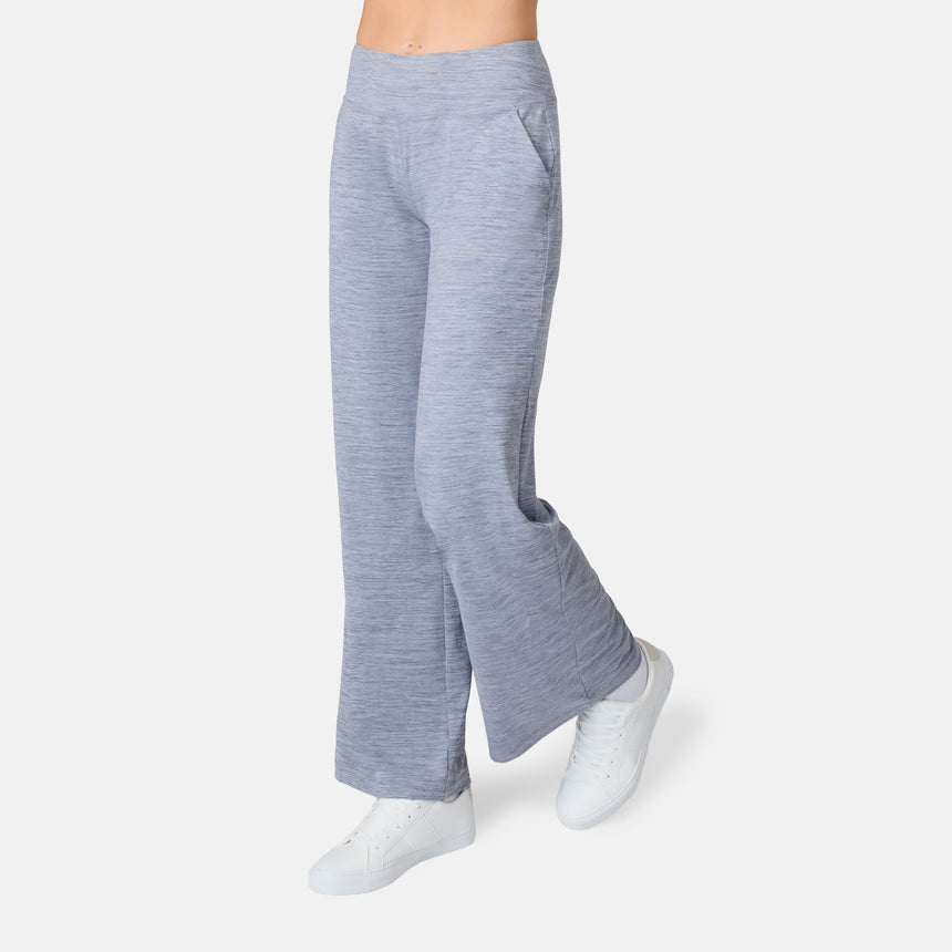 [Model is wearing size S] Gray wide leg sweatpants worn by a person on a white background