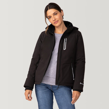 [Olga is 5’9" wearing a size Small.] Women's FreeCycle® Thermo Super Softshell® II Jacket - S - Black #color_black