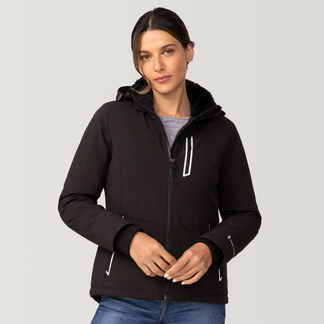 [Olga is 5’9" wearing a size Small.] Women's FreeCycle® Thermo Super Softshell® II Jacket - S - Black #color_black