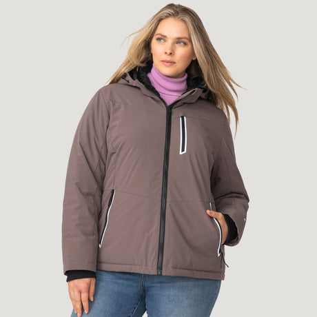 [Angela is 5'10" wearing a size 1X.] Women's Plus Size FreeCycle® Thermo Super Softshell® II Jacket - 1X - Driftwood #color_driftwood