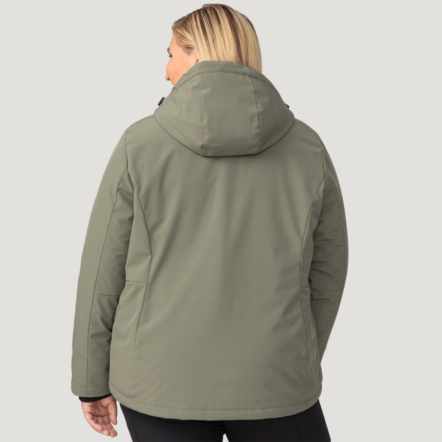 [Lola is 5'10.5" wearing a size 1X.] Women's Plus Size FreeCycle® Thermo Super Softshell® II Jacket - 1X - Vine #color_vine