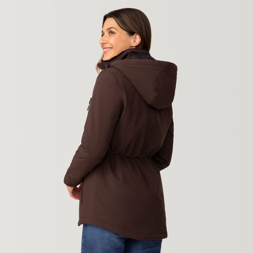 [Olga is 5’9" wearing a size Small.] Women's Thermo Super Softshell® Long Jacket - S - Oak #color_oak