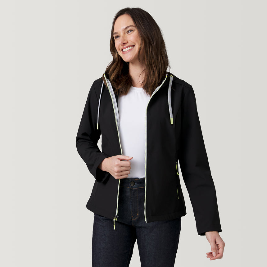 [Emily is 5'9" wearing a size Small] Women's Super Softshell® Lite Jacket - S - Black #color_black