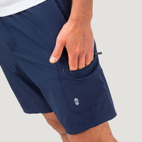 [Model is wearing a size Medium.] Men's Tech Stretch Short II - S - Navy #color_navy