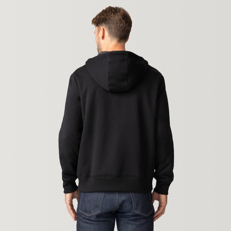 [Matt is 6'2" wearing a size Medium.] Free Country Everybody Hoodies in black, featuring soft melange fabric, moisture-wicking properties, and black drawstrings, styled with casual T-shirts and dark pants.