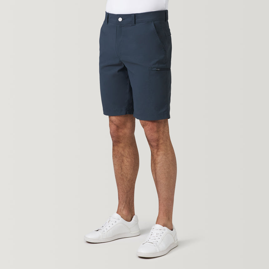 Steel blue Men’s Nylon Stretch Casual Short featuring a convenient side zipper pocket.