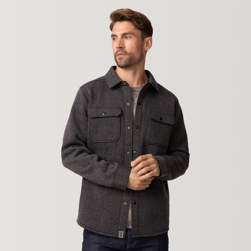 [Matt is 6’2” wearing a size Medium.] Men's Fleece Twill Snap Front Shirt- Black - M #color_black