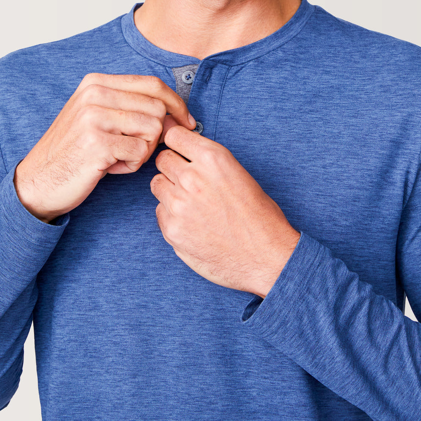 [Miguel is 6'2" wearing a size Medium.] Men's Henley Long Sleeve Shirt - M – STEEL-BLUE #color_steel-blue