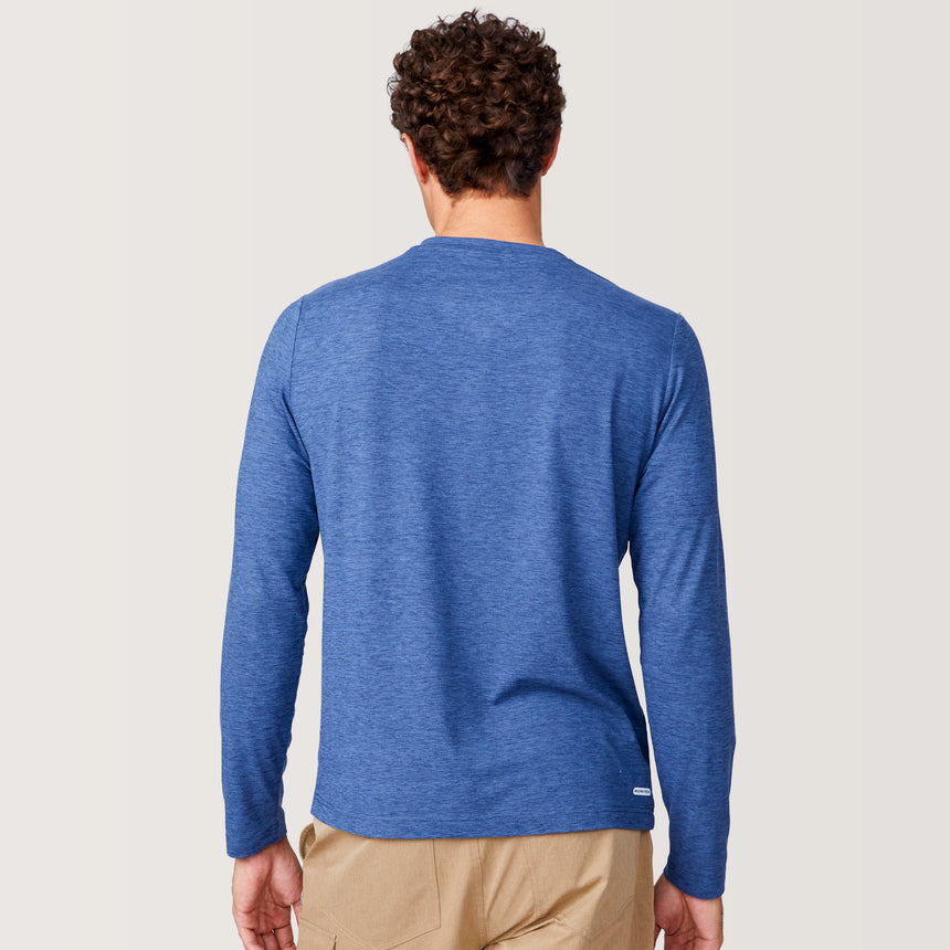 [Miguel is 6'2" wearing a size Medium.] Men's Henley Long Sleeve Shirt - M – STEEL-BLUE #color_steel-blue