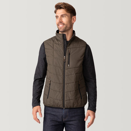 [Matt is 6’2” wearing a size Medium.] Men's FreeCycle® Stimson Puffer Vest - Dark Olive - M #color_dark_olive