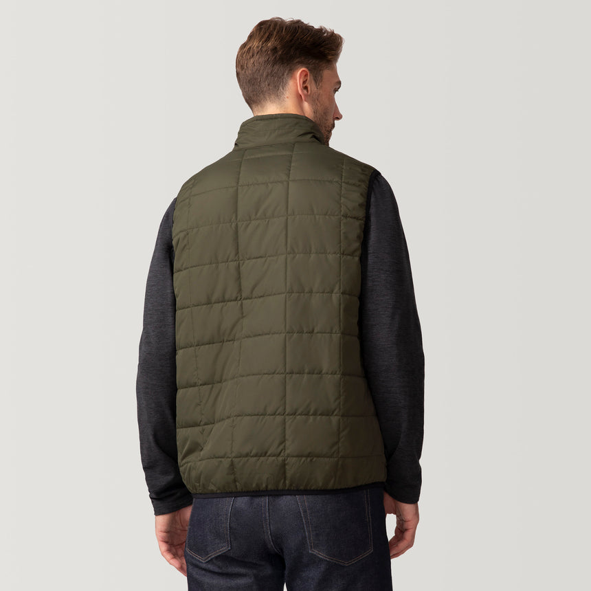 [Matt is 6'2" wearing a size Medium.] Men's FreeCycle® Stimson Puffer Vest - Dark Olive - M #color_dark-olive