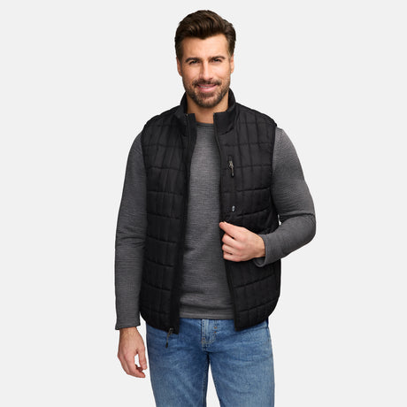 Man wearing black Sperrin full zip puffer vest front view