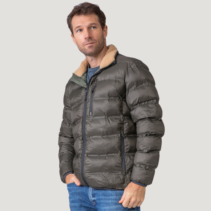 [Vince is 6’1” wearing a size Medium.] Men's Cedar Creek Quilted Puffer Jacket - Olive - M #color_olive