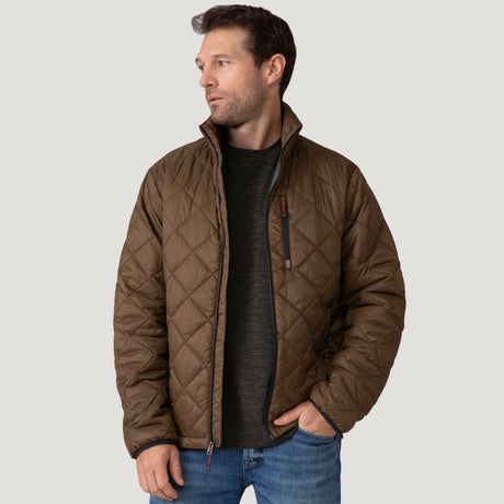 [Vince is 6'1" wearing a size Medium.] Men's Apex Quilted Puffer Jacket - Bark color_bark