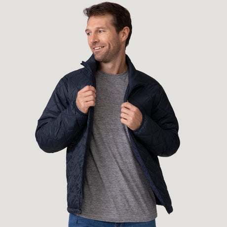 [Vince is 6'1" wearing a size Medium.] Men's Apex Quilted Puffer Jacket - Navy color_navy