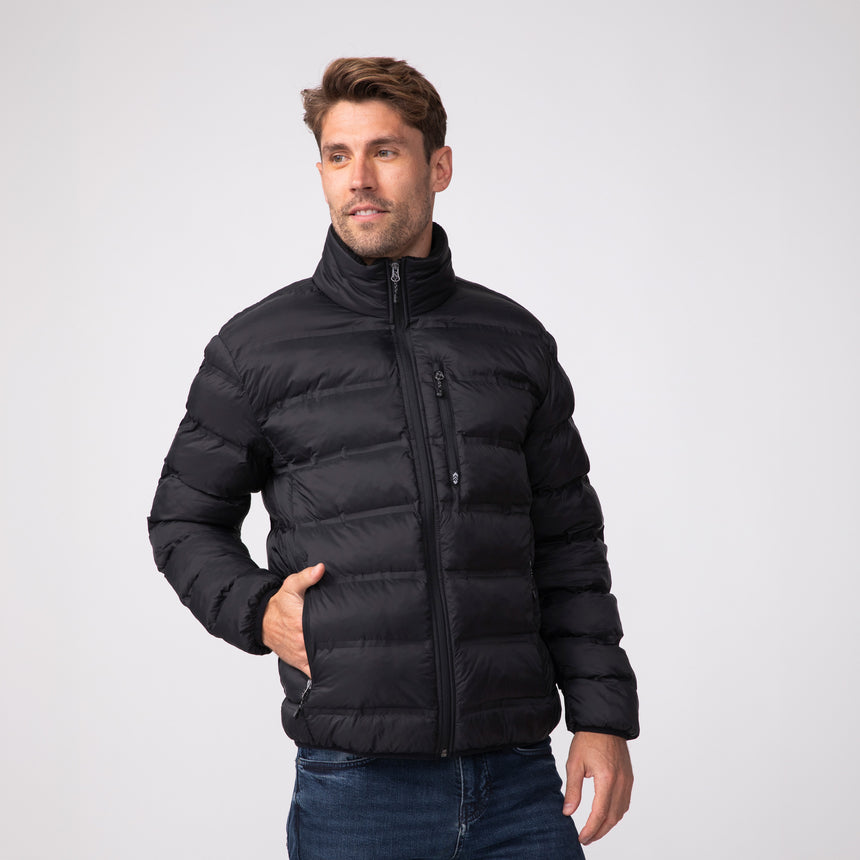 [Matt is 6’2” wearing a size Medium.] Men's Cedar Creek Quilted Puffer Jacket - Black - M #color_black