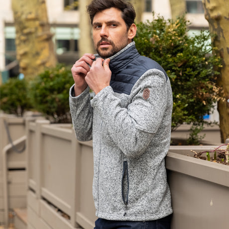 [Alex is 6'2" wearing a size Medium.] Men's Frore Sweater Knit Fleece Jacket - M - Fog #color_fog