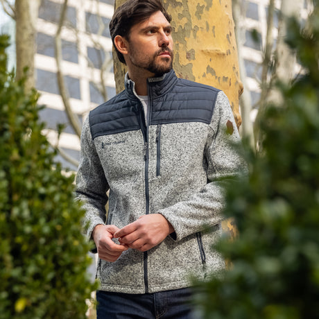 [Alex is 6'2" wearing a size Medium.] Men's Frore Sweater Knit Fleece Jacket - M - Fog #color_fog