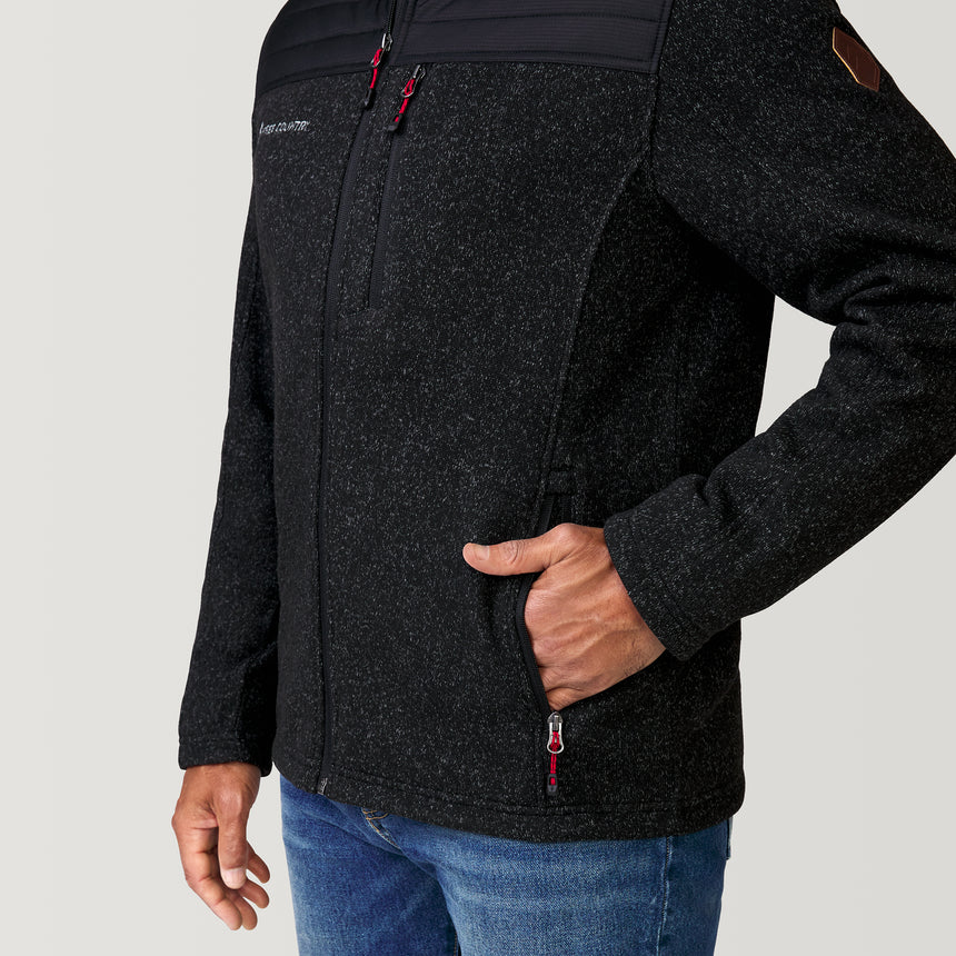 [Jonathan is 6’1” wearing a size Medium.] Men's Frore Knit Fleece Jacket - Black Heather - M #color_black_heather