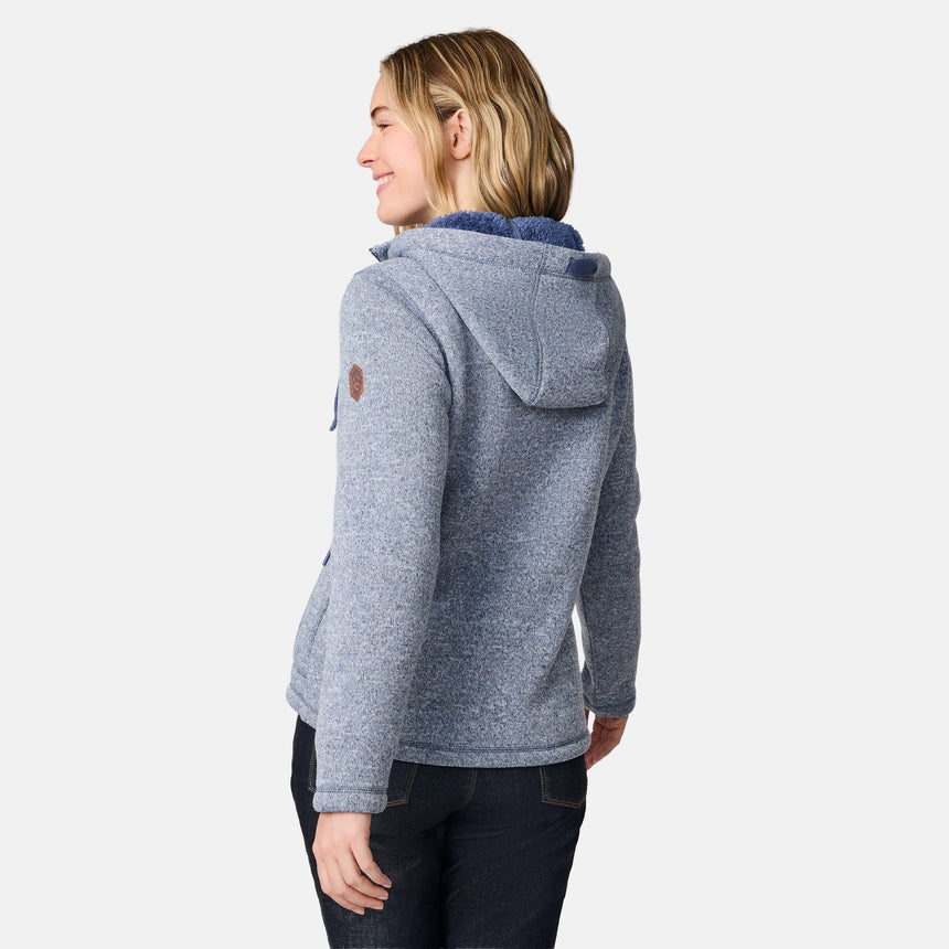 [CJ is 5'10" wearing size S.] Woman wearing a blue hoodie on a white background
