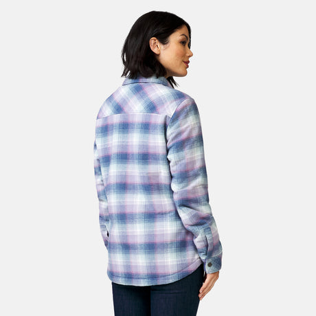 [Megan is 5’6” wearing a size Small.] Women's Koshi Adirondack Flannel Shirt Jacket - Stormy Plaid - S #color_stormy-plaid