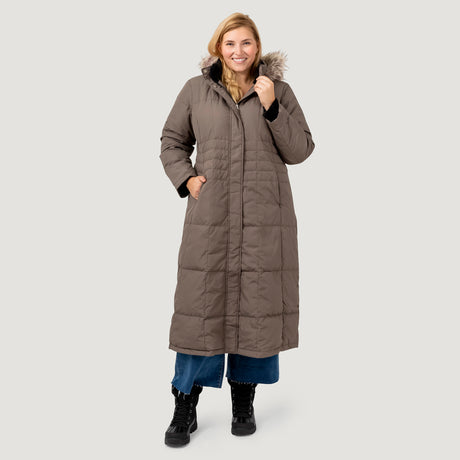 Free Country Women's Plus Size Full Length Splendor Down Jacket - Fossil - 1X#color_fossil