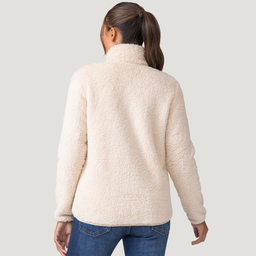 [Shelby is 5'9" wearing a size Small.] Women's Sherpa Butter Pile® Button Front Jacket - S - Linen #color_linen